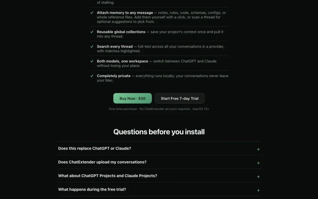 ChatExtender homepage — screenshot of the productivity & writing AI tool, Oct 1, 2026