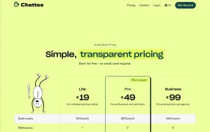 Chattee pricing page homepage screenshot, coding AI tool