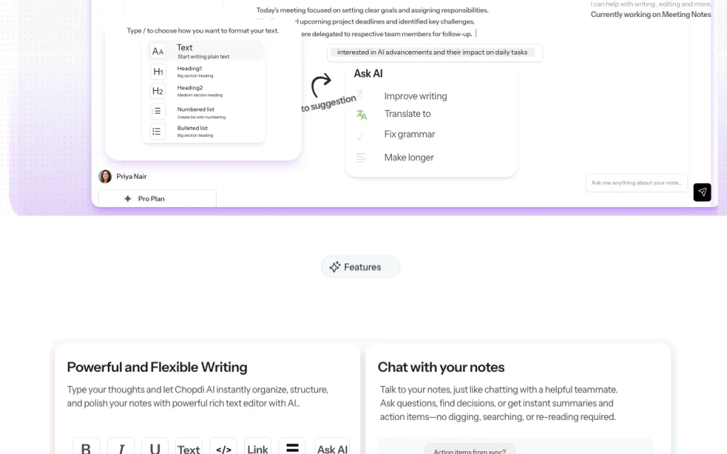 Chopdi AI página principal — captura de pantalla de la herramienta de IA productividad y escritura, Oct 2, 2026