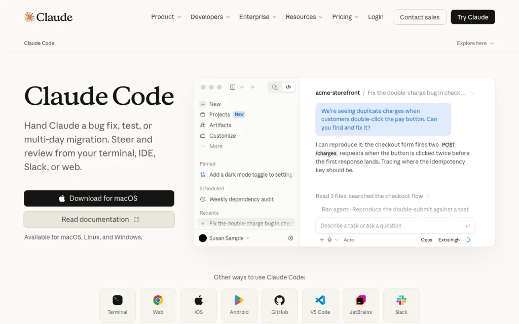Claude Code homepage — screenshot of the coding AI tool, Oct 28, 2026
