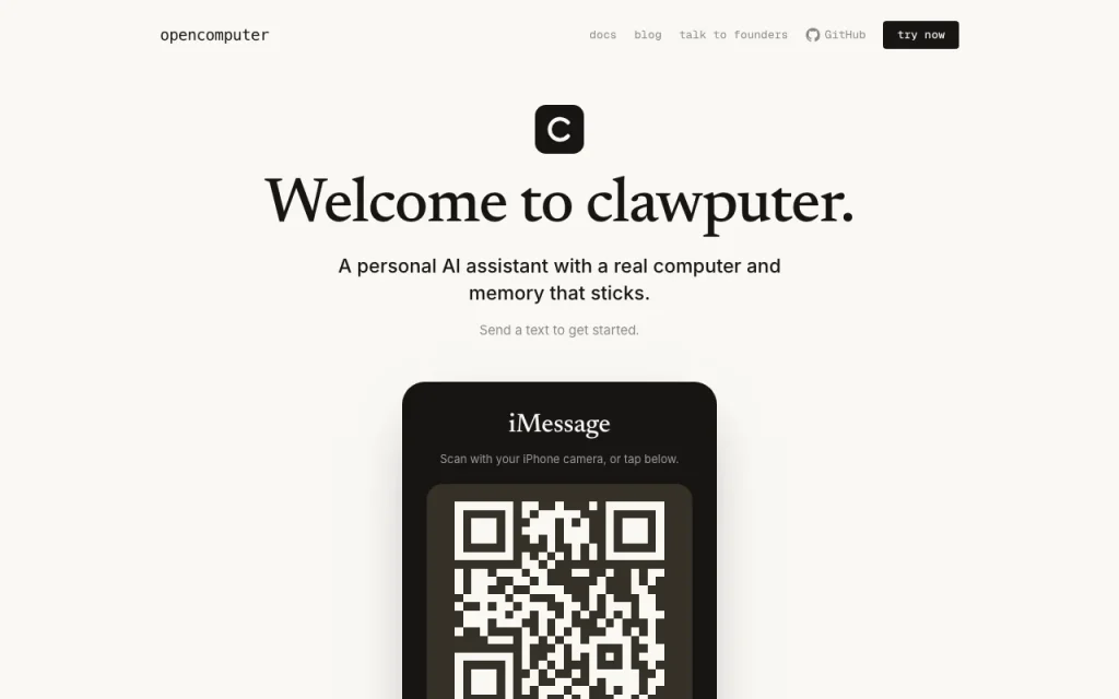 Clawputer homepage — screenshot of the chat assistants AI tool, Oct 2, 2026