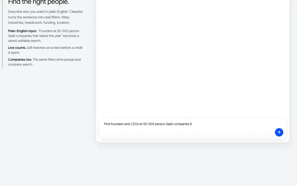 Cleanlist homepage — screenshot of the research & search AI tool, Oct 1, 2026