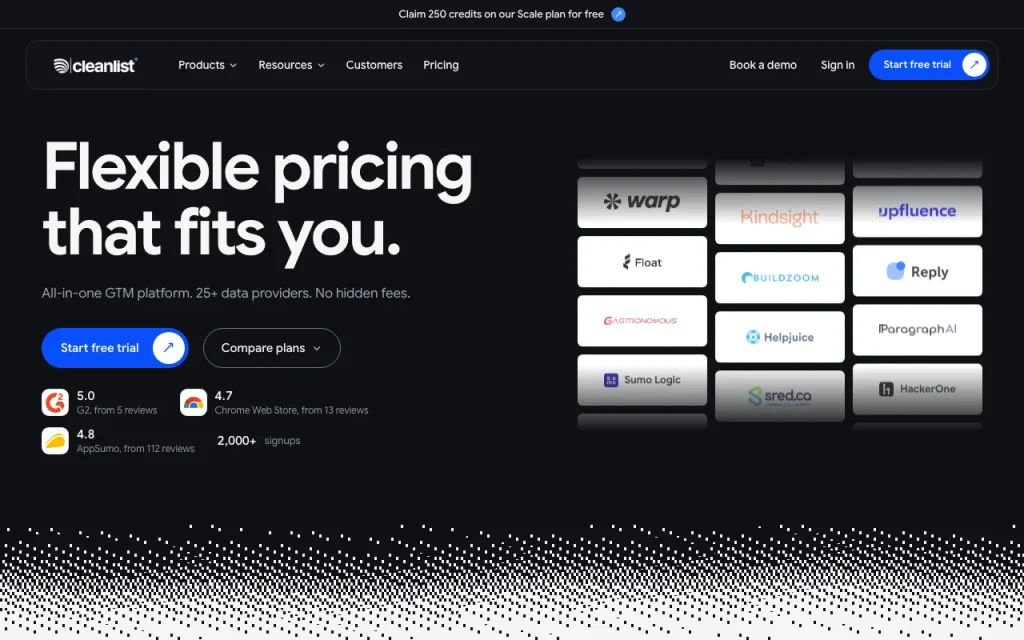 Cleanlist pricing page with plans and prices — screenshot of the research & search AI tool, Oct 1, 2026