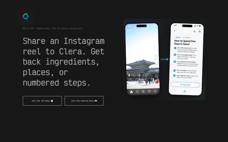 Clera homepage screenshot, productivity & writing AI tool
