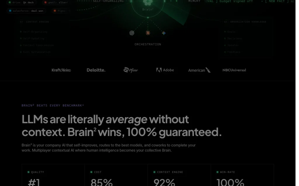 ClickUp Brain homepage — screenshot of the productivity & writing AI tool, Oct 1, 2026