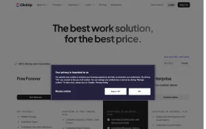 ClickUp Brain pricing page homepage screenshot, productivity & writing AI tool