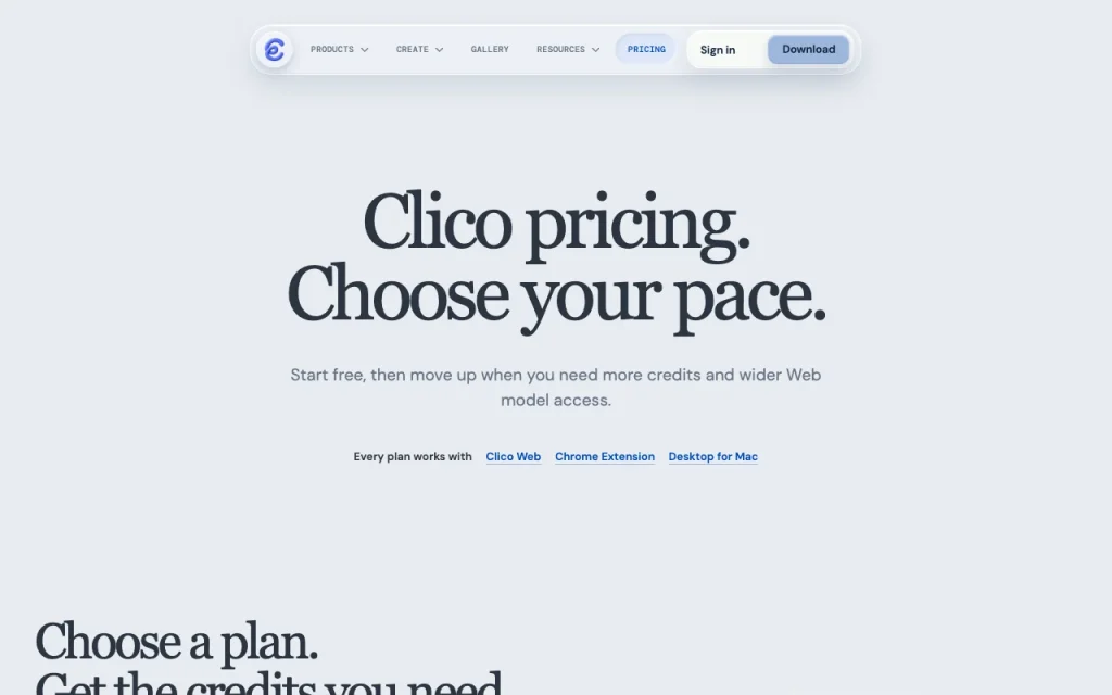 Clico pricing page with plans and prices — screenshot of the chat assistants AI tool, Oct 1, 2026