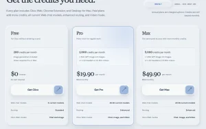 Clico pricing page homepage screenshot, chat assistants AI tool