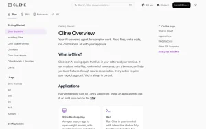 Cline documentation — screenshot of the coding AI tool, 2026-10-02