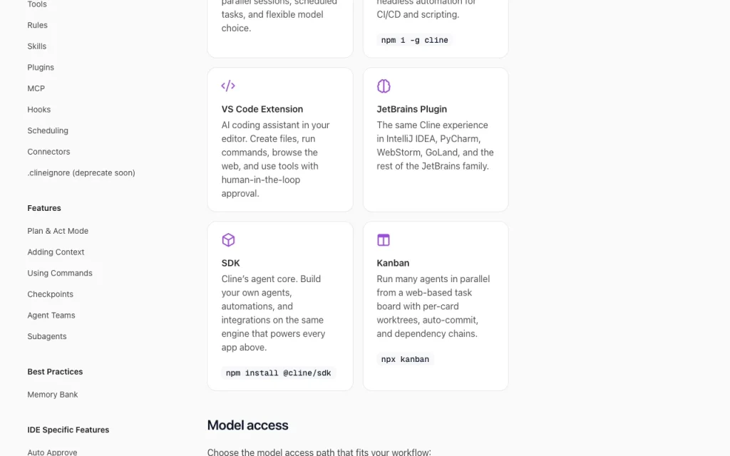 Cline documentation — screenshot of the coding AI tool, Oct 2, 2026