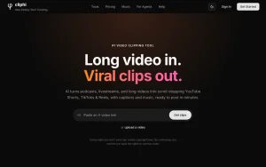 Cliphi homepage page homepage screenshot, video AI tool