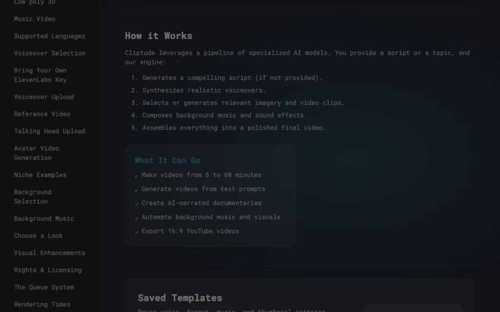 Cliptude documentation — screenshot of the video AI tool, Oct 2, 2026