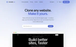 Clonesite homepage — screenshot of the coding AI tool, 2026-10-01