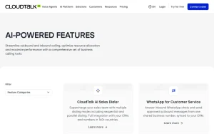 CloudTalk features page — screenshot of the audio & voice AI tool, 2026-10-02