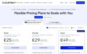CloudTalk pricing page with plans and prices — screenshot of the audio & voice AI tool, 2026-10-02