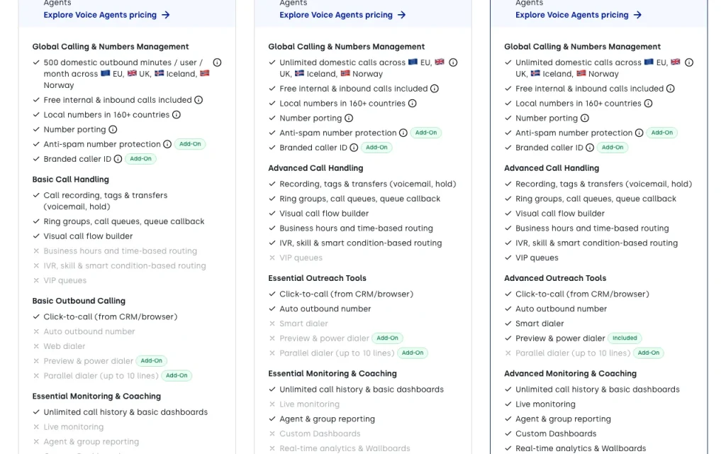 CloudTalk pricing page with plans and prices — screenshot of the audio & voice AI tool, Oct 2, 2026