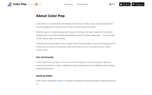 Color Pop about page — screenshot of the image generation AI tool, 2026-10-02