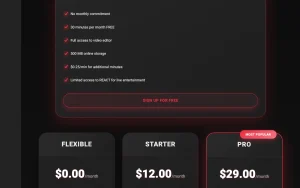 Compeller pricing page with plans and prices — screenshot of the video AI tool, 2026-10-01