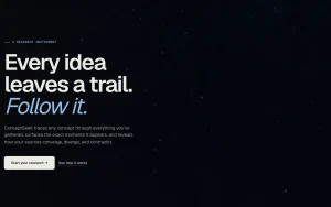 ConceptSeek homepage page homepage screenshot, research & search AI tool