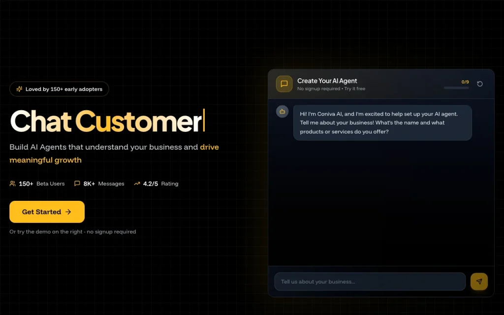 Coniva.ai homepage — screenshot of the chat assistants AI tool, Oct 2, 2026