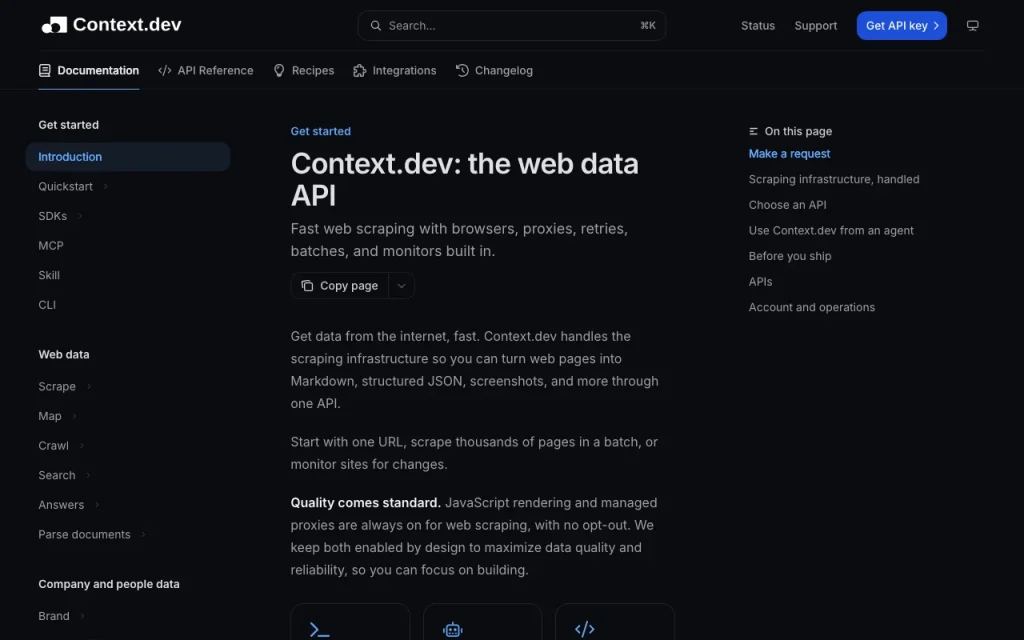 Context.dev documentation — screenshot of the coding AI tool, Oct 1, 2026