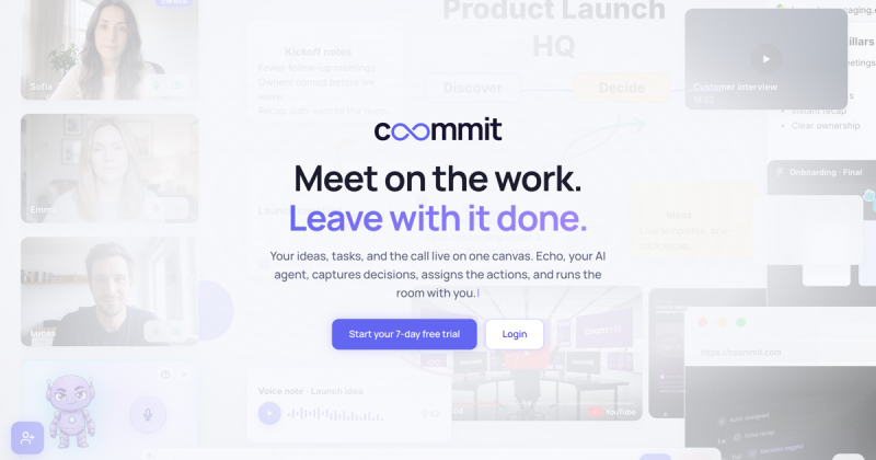 Coommit Startseite, Screenshot, KI-Tool produktivität & schreiben