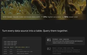Coral homepage — screenshot of the coding AI tool, 2026-10-02