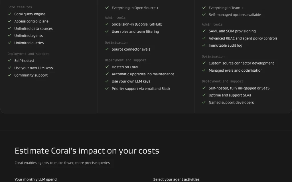 Coral página de precios con planes y precios — captura de pantalla de la herramienta de IA programación, Oct 2, 2026