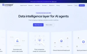 Coresignal homepage — screenshot of the research & search AI tool, 2026-10-01