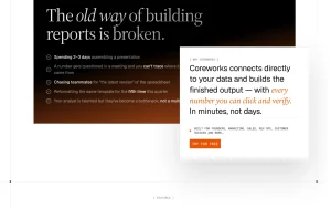 Coreworks homepage page homepage screenshot, productivity & writing AI tool