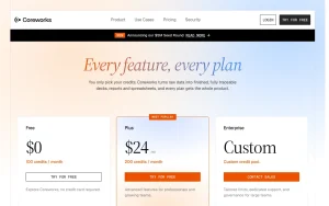 Coreworks pricing page homepage screenshot, productivity & writing AI tool