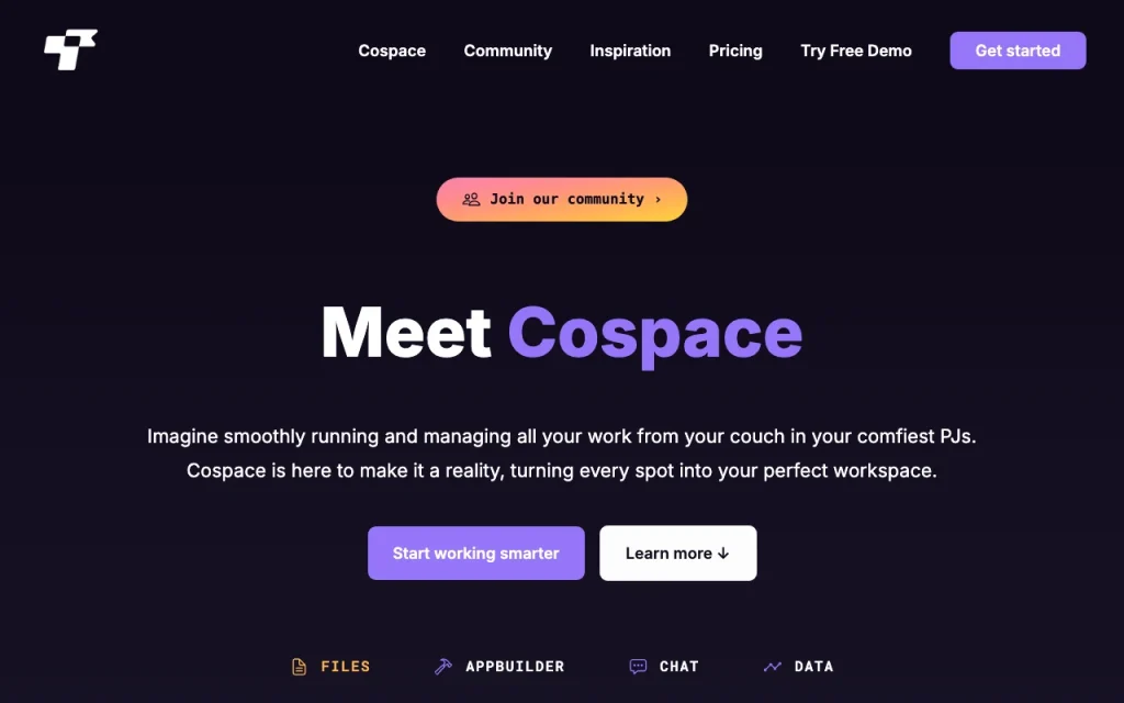 Cospace homepage screenshot, productivity & writing AI tool