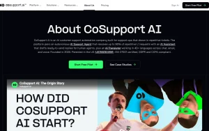 CoSupport AI about page — screenshot of the productivity & writing AI tool, 2026-10-02