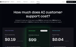CoSupport AI pricing page with plans and prices — screenshot of the productivity & writing AI tool, 2026-10-02