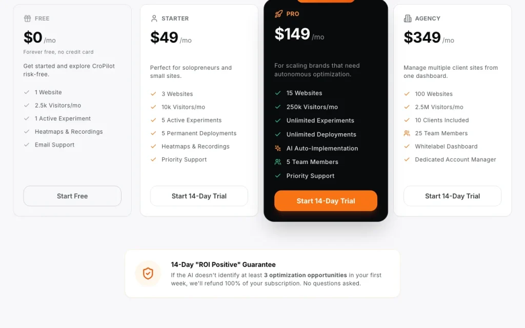 CroPilot page de tarifs avec offres et prix — capture d'écran de l'outil d'IA productivité et rédaction, Oct 2, 2026