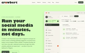 Crowbert homepage page homepage screenshot, productivity & writing AI tool