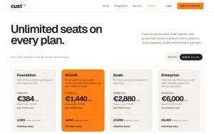 Cust pricing page homepage screenshot, productivity & writing AI tool
