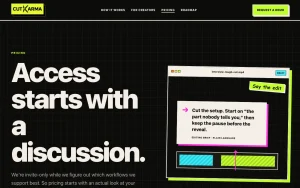 CutKarma pricing page with plans and prices — screenshot of the video AI tool, 2026-10-01