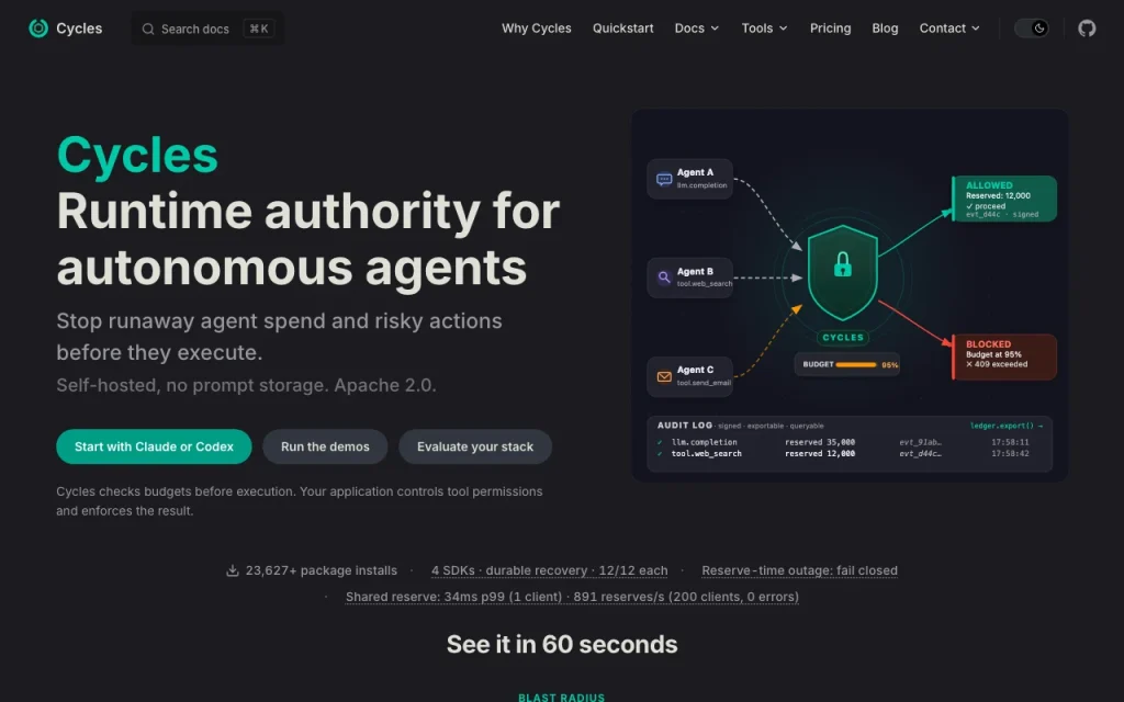 Cycles Startseite – Screenshot des KI-Tools coding, Oct 1, 2026