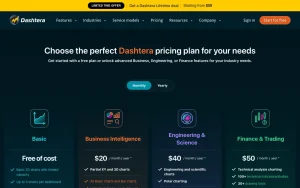 Dashtera pricing page homepage screenshot, productivity & writing AI tool