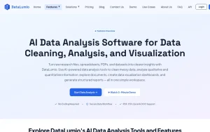 DataLumio features page — screenshot of the research & search AI tool, 2026-10-01