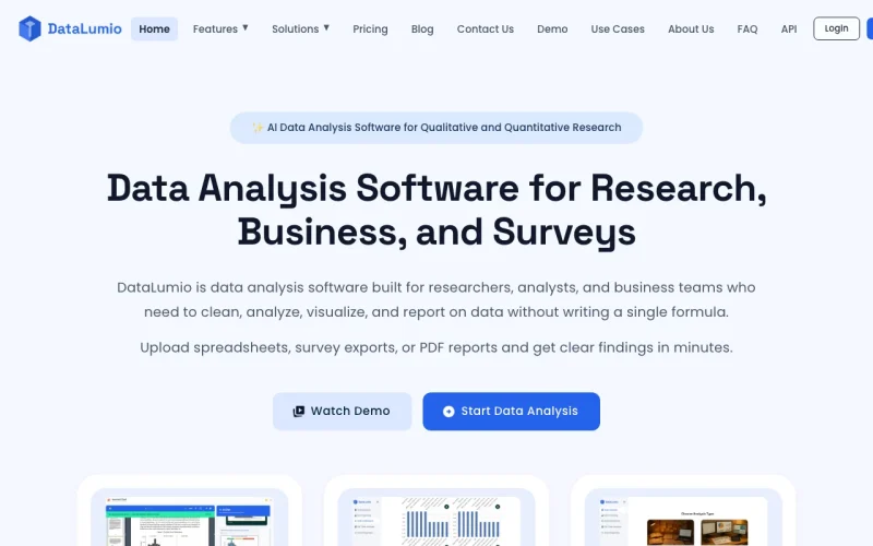 DataLumio homepage screenshot, research & search AI tool