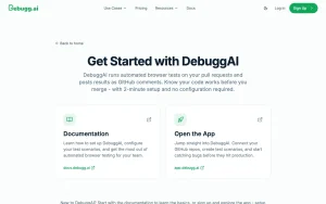 DebuggAI documentation — screenshot of the coding AI tool, 2026-10-02