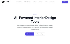 Decor8 AI features page — screenshot of the image generation AI tool, 2026-10-02