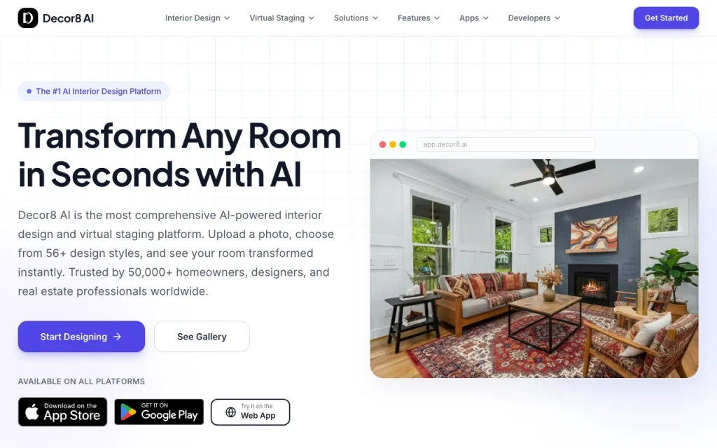 Decor8 AI homepage — screenshot of the image generation AI tool, Oct 2, 2026