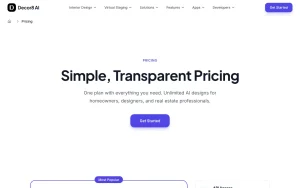 Decor8 AI pricing page with plans and prices — screenshot of the image generation AI tool, 2026-10-02