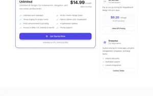 Decor8 AI pricing page with plans and prices — screenshot of the image generation AI tool, 2026-10-02