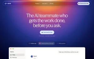 Demi homepage page homepage screenshot, productivity & writing AI tool
