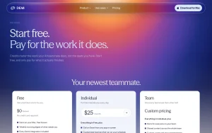 Demi pricing page homepage screenshot, productivity & writing AI tool