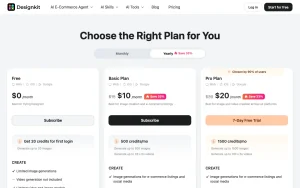 Designkit pricing page with plans and prices — screenshot of the image generation AI tool, 2026-10-02